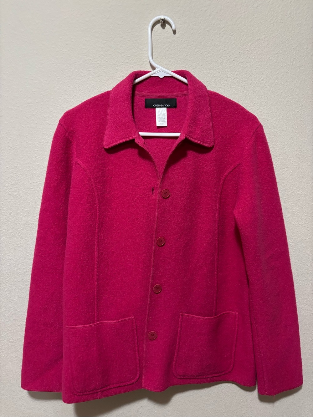 Jones New York Women's Pink Merino Wool Button Jacket
